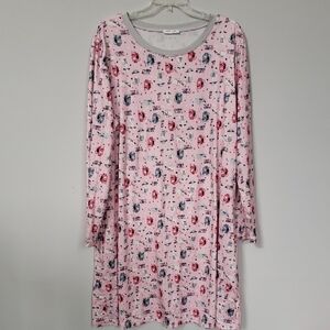 Ekouaer Sleepwear Womens 2XL Cat Nap Kitten Pink Print Long Sleeve Night Shirt